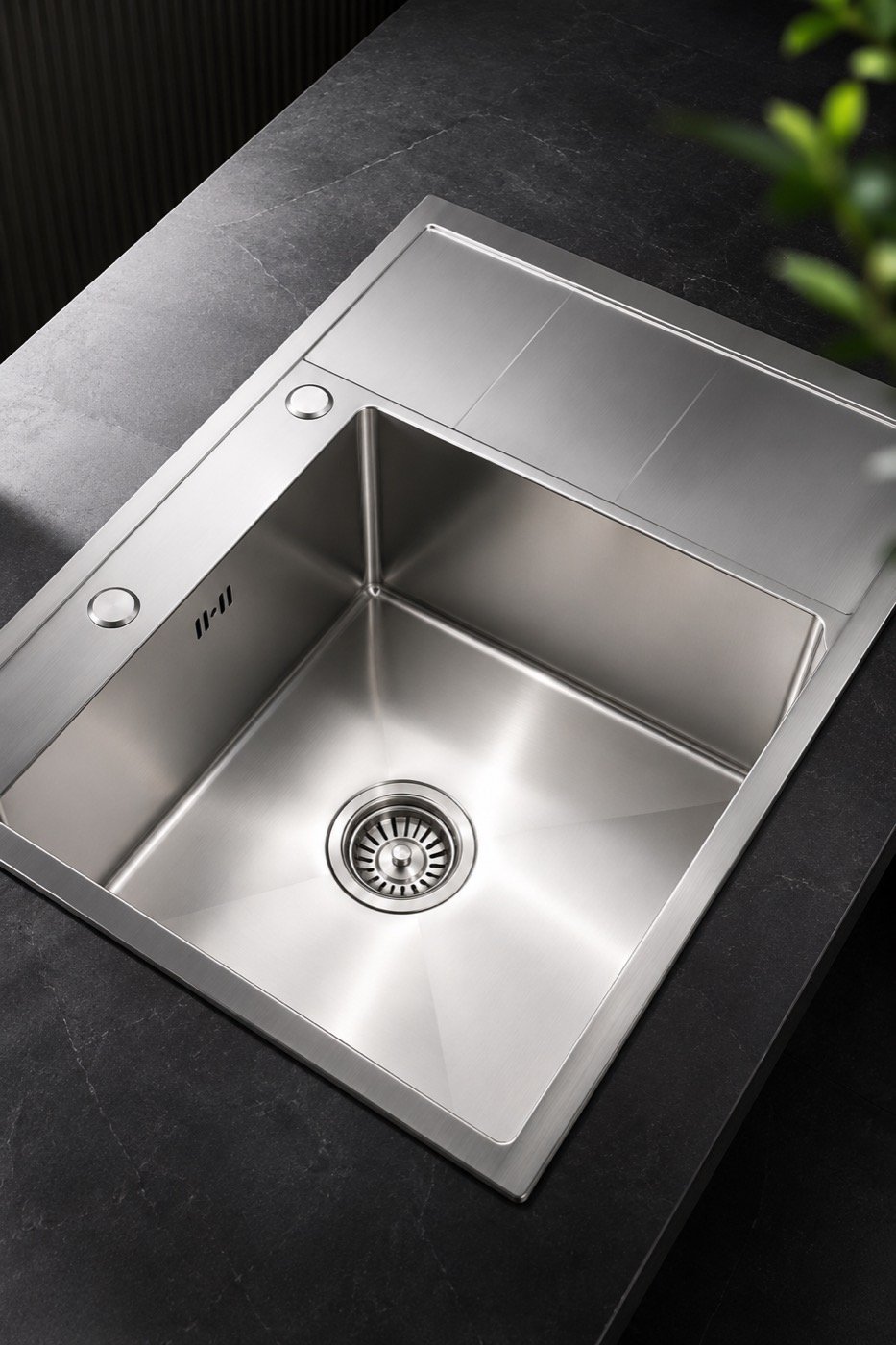 Stainless steel sink installed in a countertop